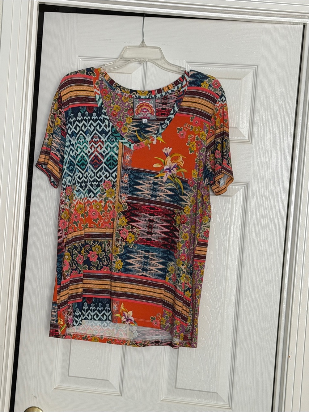 Johnny Was “Janie” short sleeved tee-Vibrant Floral & Geometric Print